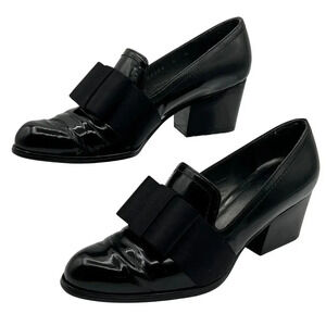 Stuart Weitzman Atabow Womens 5M Black Block Heel Loafers Bow Prairie Shoes